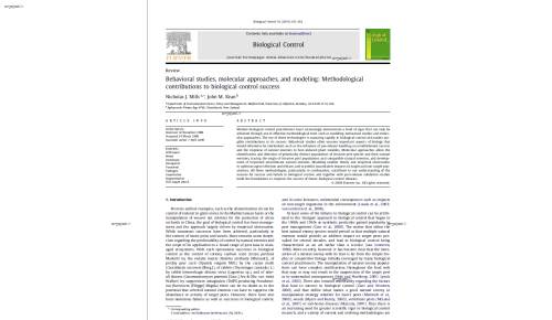 Behavioral studies, molecular approaches, and modeling: Methodological contributions to biological control success